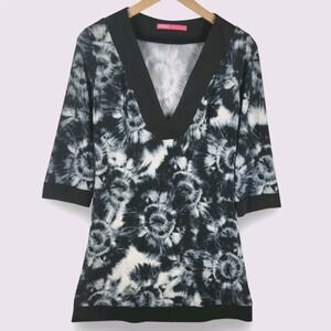 Curtsey Mini Tunic Dress‎ 4 Black White Abstract Tie Dye V-Neck Y2K